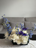 Standart Hannukah arrangement - anemones, french roses, delphinium, carnations