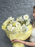 Sunny Poem - white roses, gerberas, camomiles, eustomas, carnations, stock