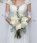 Classic White Bridal Bouquet - Roses, Eucalyptus, Ozothamnus