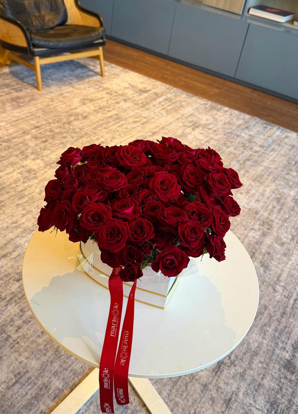 rose garden heart spray Crimson Heart Box
