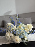 Grande Hanukkah Arrangement – French Roses, Delphiniums, Callas, Eucalyptus, Hydrangeas