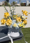 Limoncello Box - French Roses, Hydrangea, Delphinium, Chamomile, Spray Roses, Carnations, Craspedia