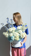 Little Gentlemen Box – Ranunculus, Hydrangeas, Delphiniums, French Roses
