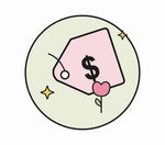 Illustration of a price tag with a pink flower