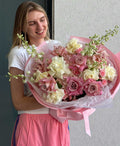 Pinky Promise Bouquet - French Roses, Hydrangea, Delphinium, Spray Roses