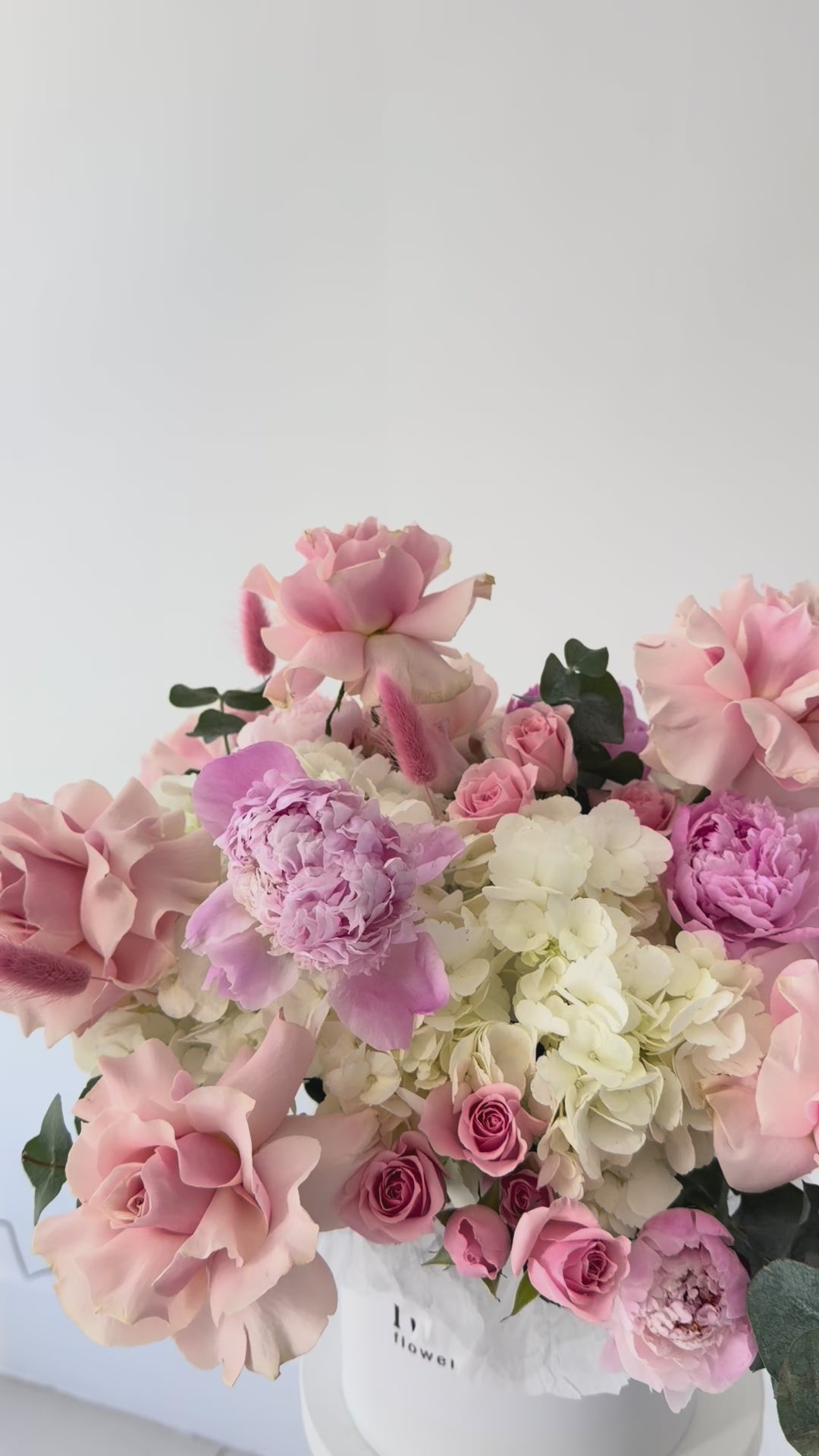 Tender Whisper Box - Peonies, French roses, Spray Roses, Hydrangea, Eucalyptus