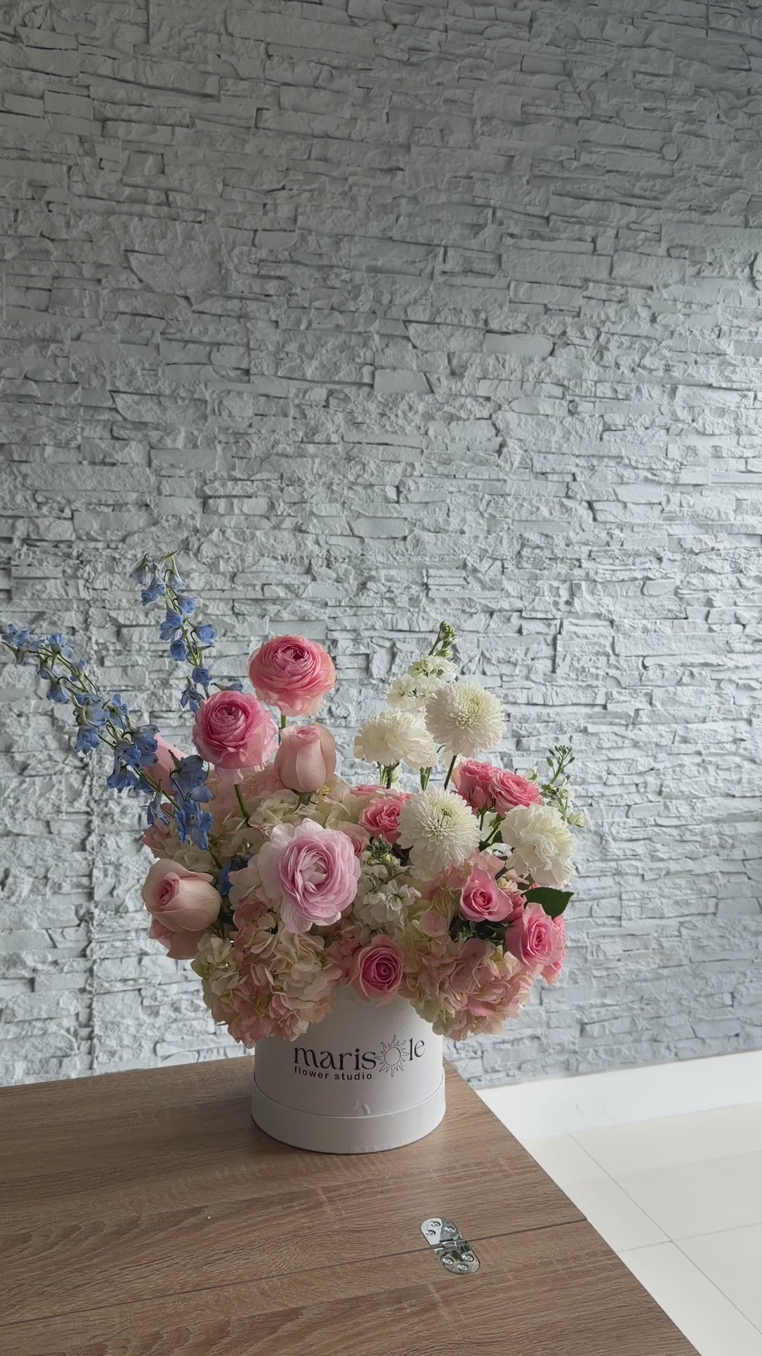 Romance in Pink - hydrangeas, carnations, ranunculus, spray roses, chrysanthemums, delphinium
