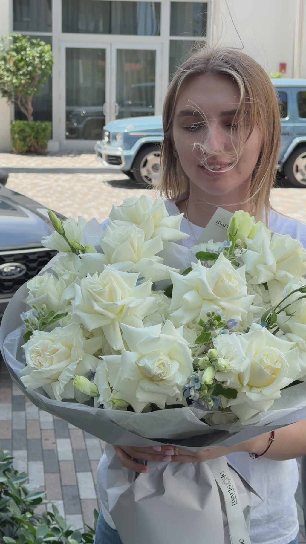 Blue Haze Bouquet - French Roses, Lisianthus, Tweedia, Hydrangea